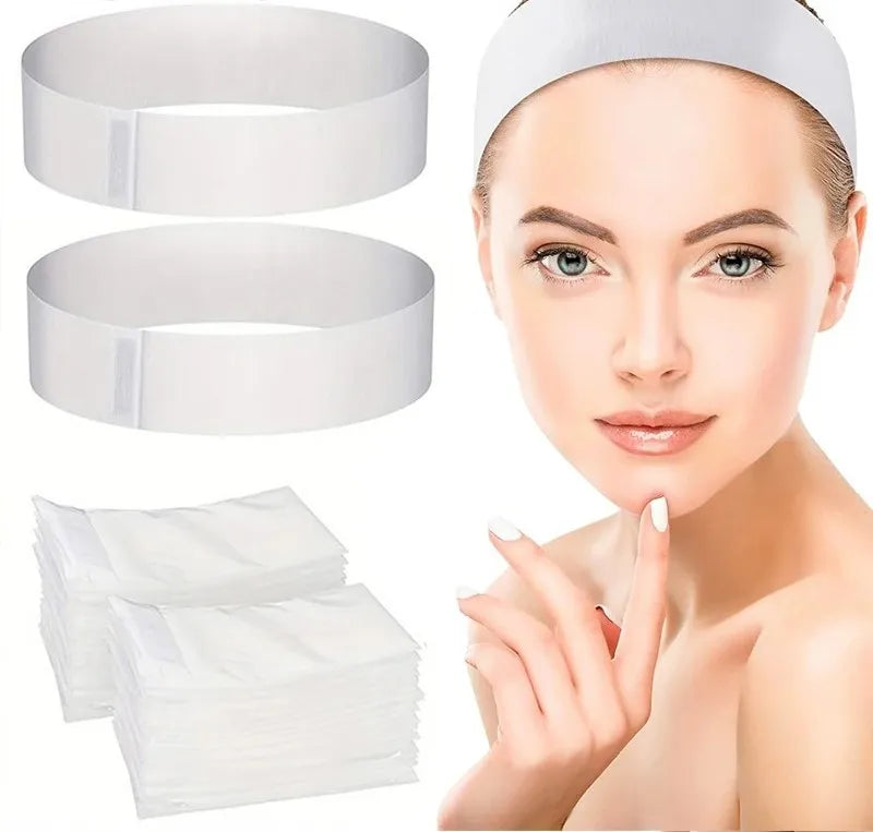 Disposable Facial Headbands – 10/50/100PCS Non-Woven Soft Wraps for Spa, Skincare, and Salon Use-TRUZENIC