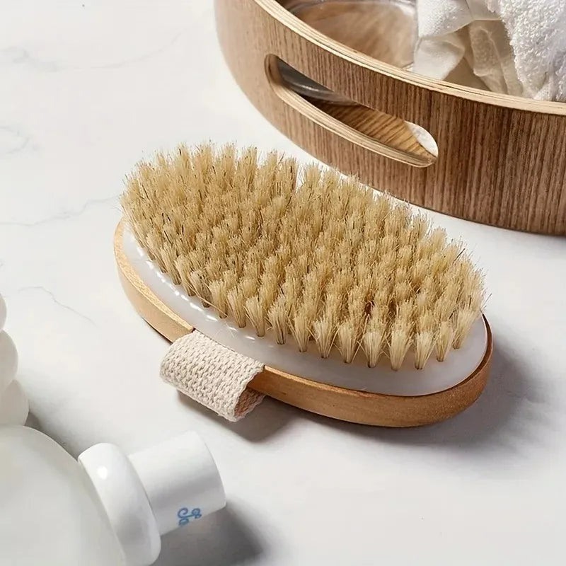 Natural Bristle Body Brush – Soft Dry & Wet Skin Exfoliating Spa Brush for Home Bath Use-TRUZENIC