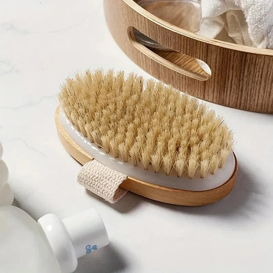 Natural Bristle Body Brush – Soft Dry & Wet Skin Exfoliating Spa Brush for Home Bath Use-TRUZENIC
