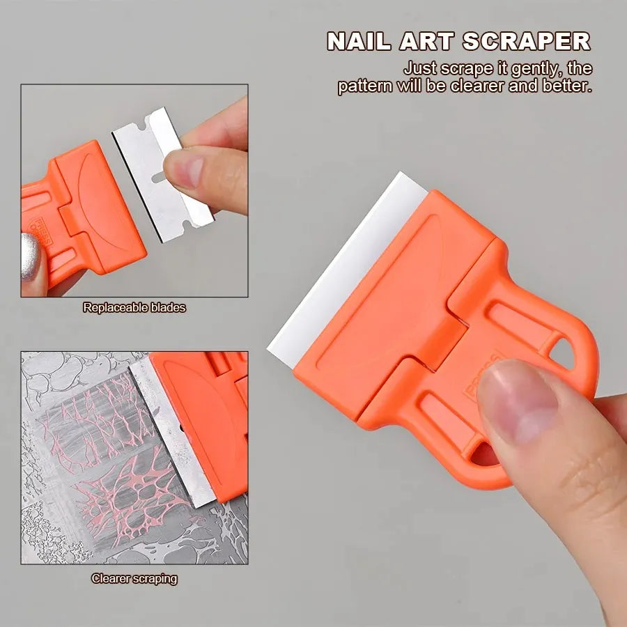 TRUZENIC Nail Art Scraper & French Manicure Stamp Set – Removable Cleaning Shovel & Glue Stickers Tool