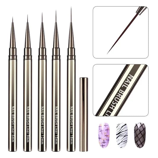 TRUZENIC 5PCS Nail Art Liner Brush Set – Fine Detail Painting & Striping Pens with Metal Handles (6–18mm)