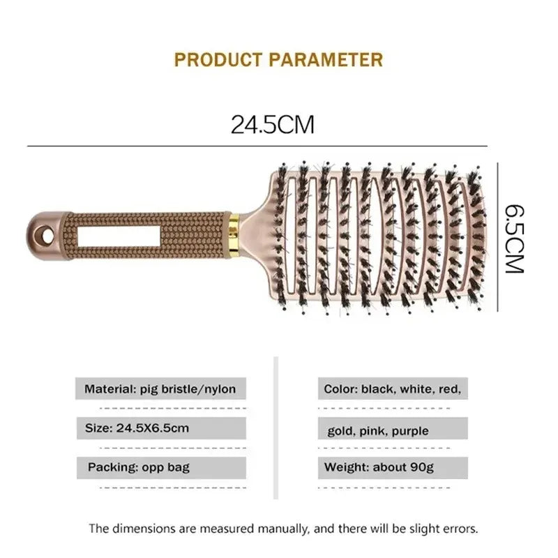 Boar Bristle Hair Brush – Detangling Scalp Massage Comb for Wet or Curly Hair, Women’s Styling Tool-TRUZENIC