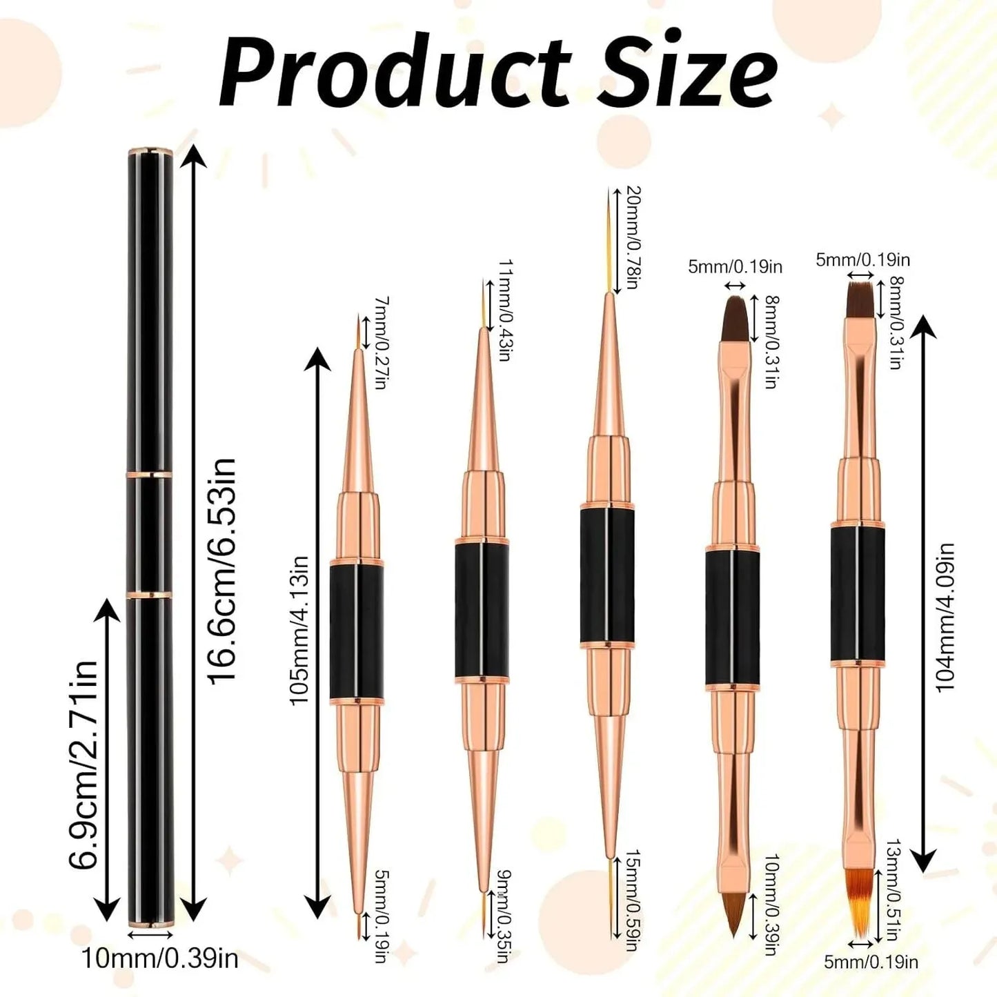 TRUZENIC 5PCS Double-Ended Nail Art Brush Set – Professional Gel Polish Painting Tools for DIY