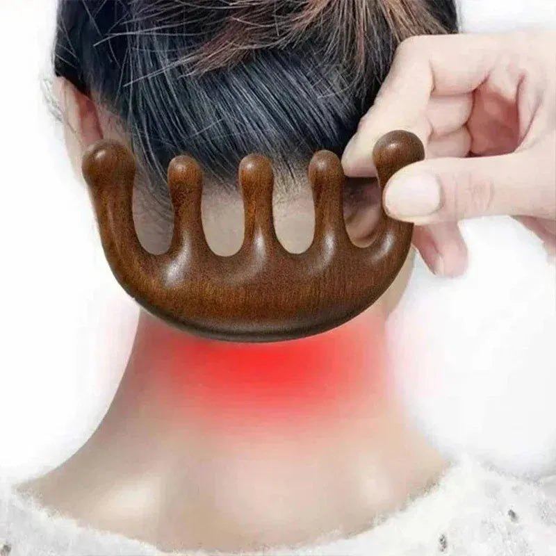 Sandalwood Scalp Massage Comb – 5-Tooth Head Massager and Whale Comb for Relaxation and Grooming-TRUZENIC