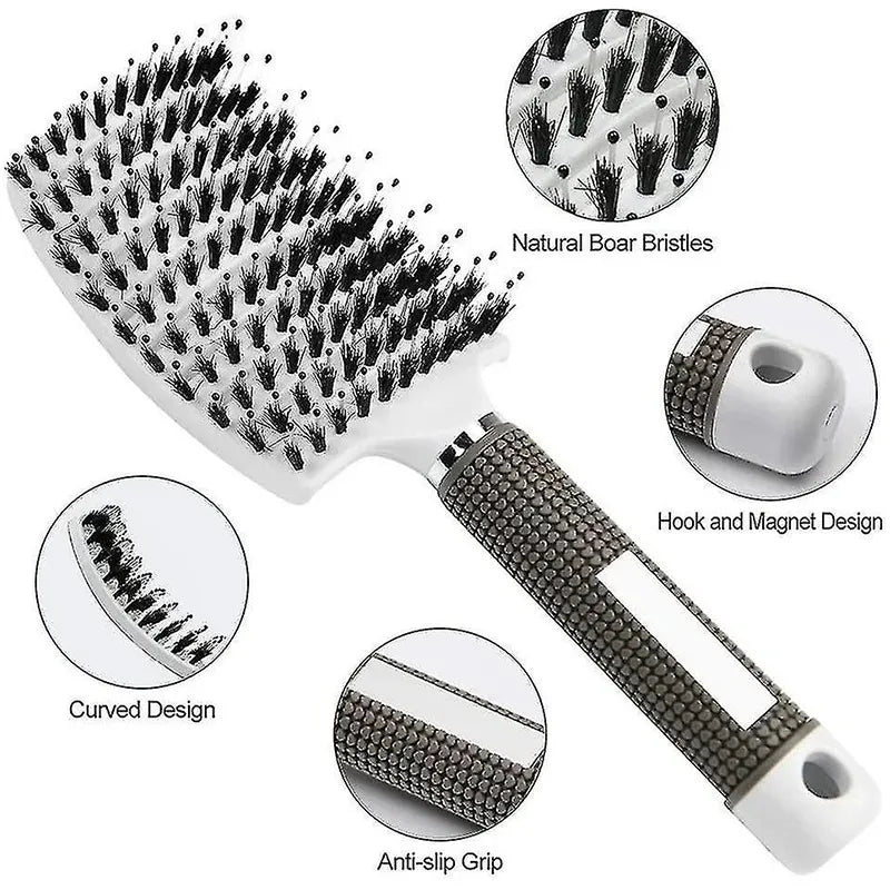 Boar Bristle Hair Brush – Detangling Scalp Massage Comb for Wet or Curly Hair, Women’s Styling Tool-TRUZENIC
