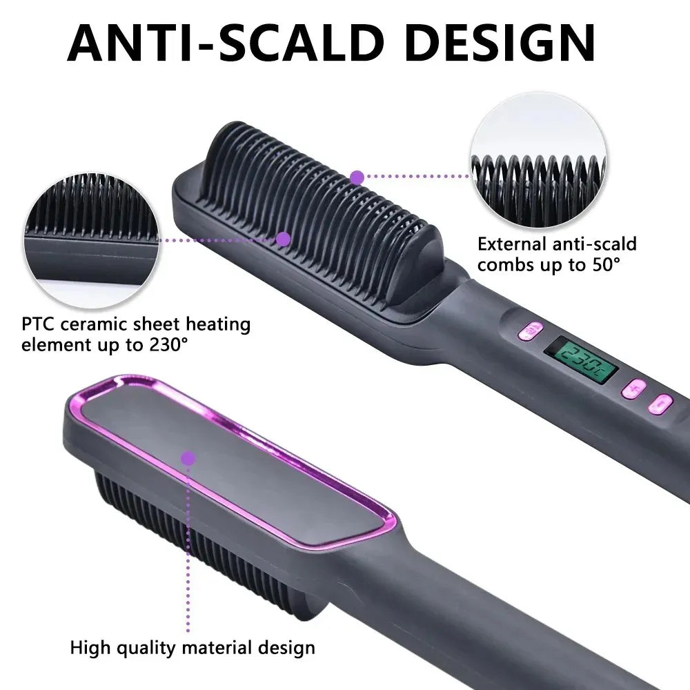 Electric Hot Comb Hair Straightening Brush – Anti-Scald, Negative Ion Straightener & Styling Tool