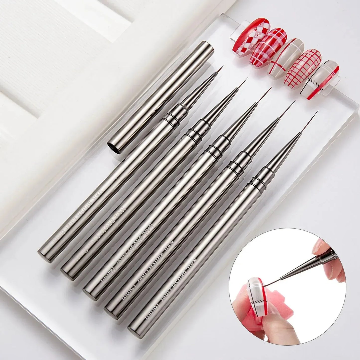 TRUZENIC 5PCS Nail Art Liner Brush Set – Fine Detail Painting & Striping Pens with Metal Handles (6–18mm)