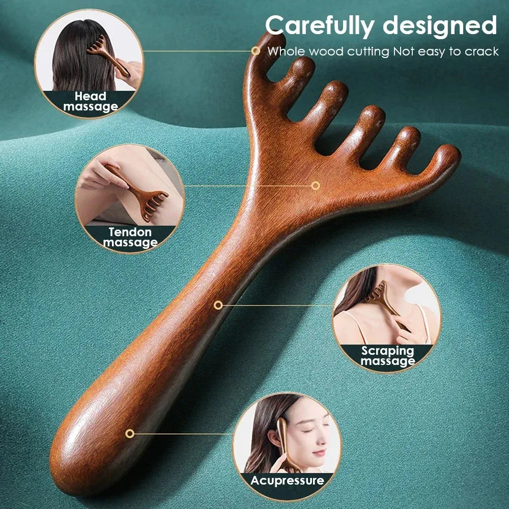 Natural Sandalwood Massage Comb – Six-ClawComb for Scalp, Neck & Facial Relaxation-TRUZENIC