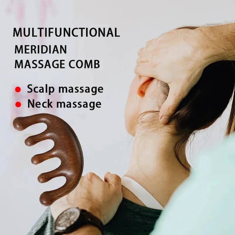 Sandalwood Scalp Massage Comb – 5-Tooth Head Massager and Whale Comb for Relaxation and Grooming-TRUZENIC