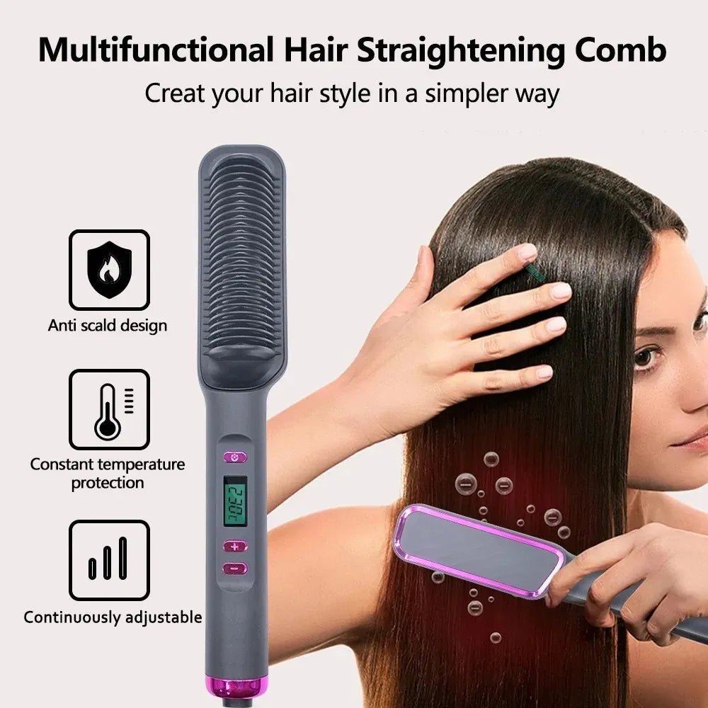 Electric Hot Comb Hair Straightening Brush – Anti-Scald, Negative Ion Straightener & Styling Tool