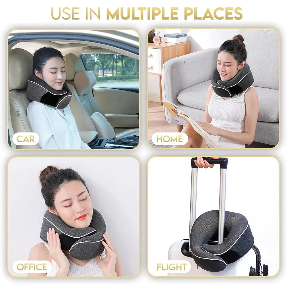 Memory Foam Travel Neck Pillow – U-Shaped Cervical Support for Sleep, Flights & Camping with Carry Bag-TRUZENIC