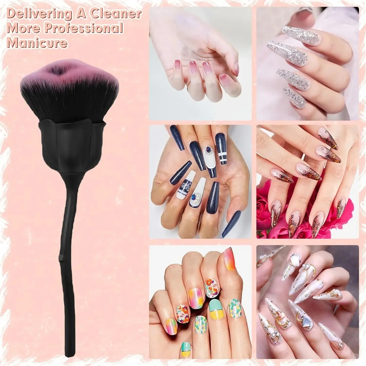 TRUZENIC Rose-Shaped Nail Dust Brush – Ultra-Soft Nylon Manicure Cleaning Tool