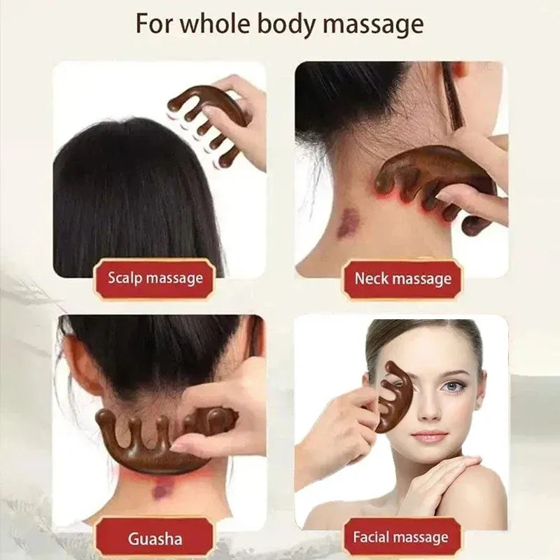 Sandalwood Scalp Massage Comb – 5-Tooth Head Massager and Whale Comb for Relaxation and Grooming-TRUZENIC
