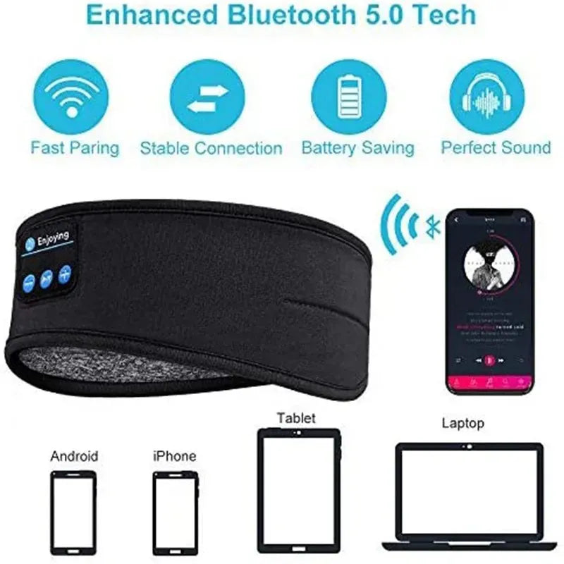 Bluetooth Headband with Wireless Earphones, Elastic Music Eye Mask for Sleep, Sports & Travel-TRUZENIC