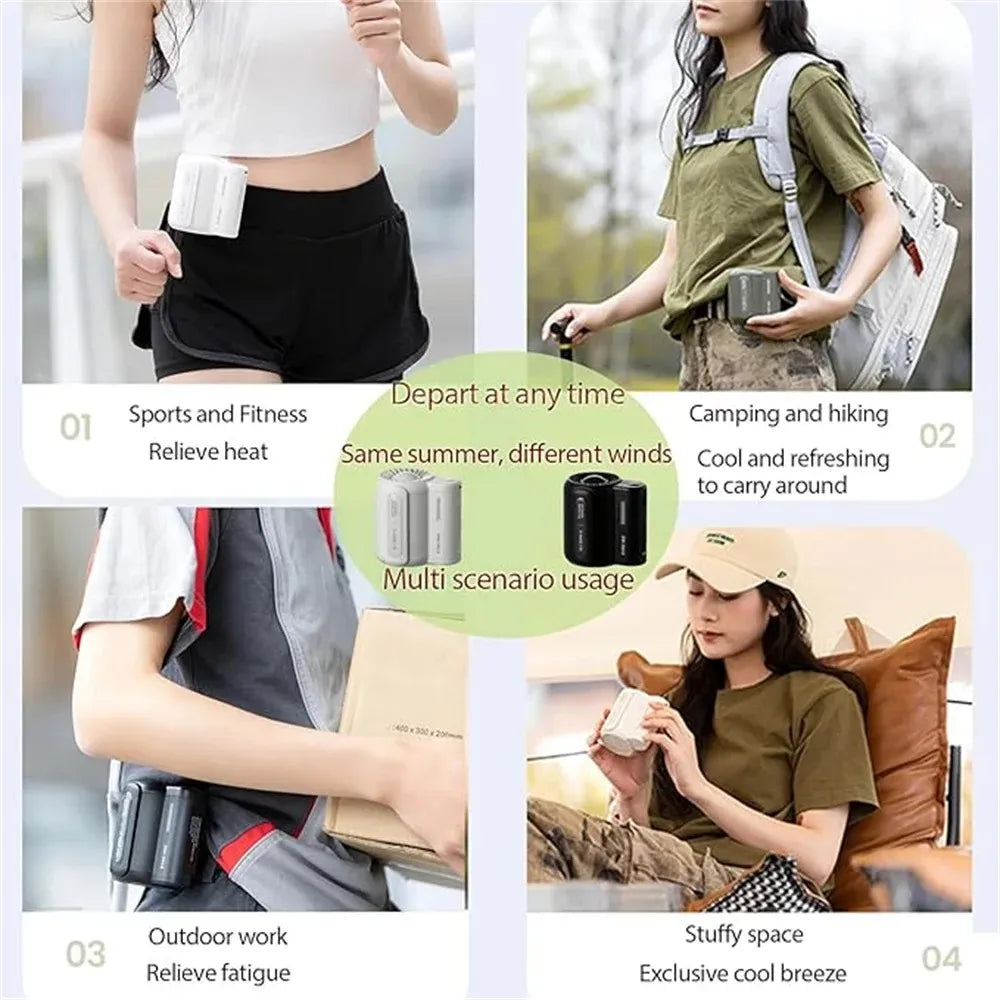 TRUZENIC Outdoor Waist & Neck Fan – Portable 3-Speed USB Handheld & Clip-On Cooling Fan