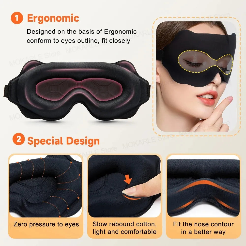 3D Contoured Sleep Mask – Soft, Light-Blocking Eye Mask for Travel, Naps & Nighttime Rest-TRUZENIC