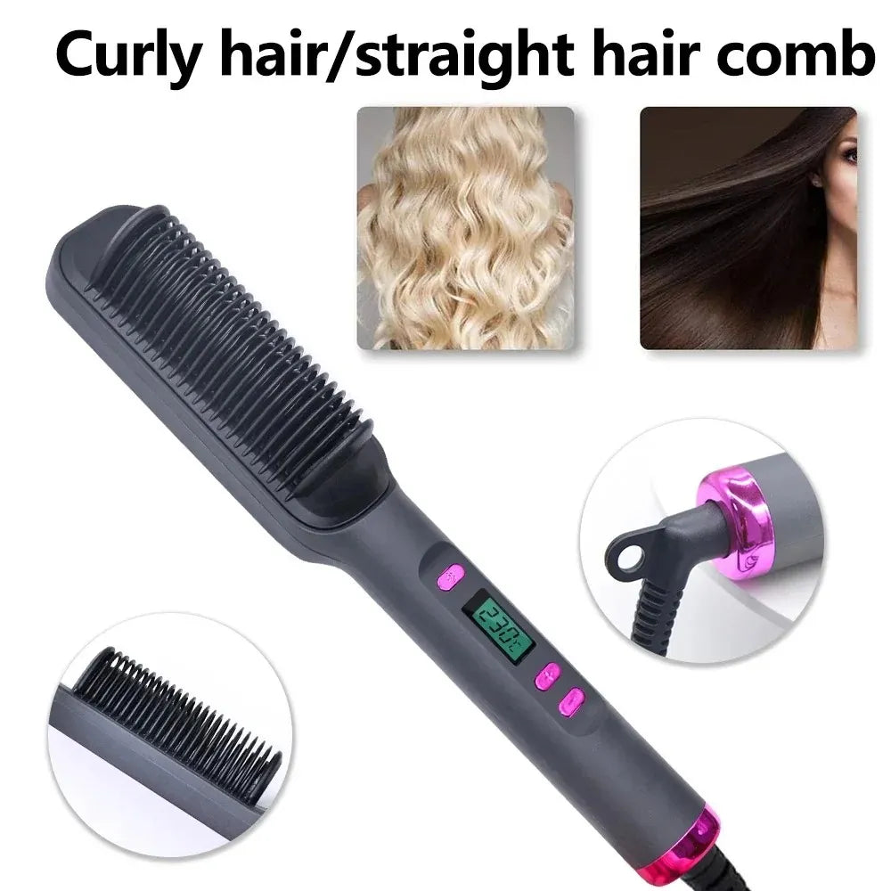 Electric Hot Comb Hair Straightening Brush – Anti-Scald, Negative Ion Straightener & Styling Tool