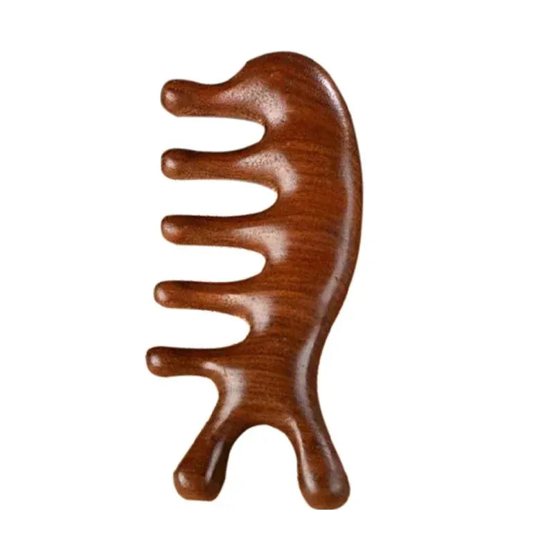 Sandalwood Scalp Massage Comb – 5-Tooth Head Massager and Whale Comb for Relaxation and Grooming-TRUZENIC
