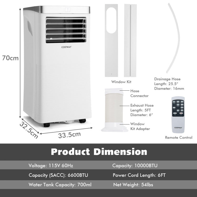 10000 BTU Portable Air Conditioner with Fan and Dehumidifier – Ideal for Small Spaces 2