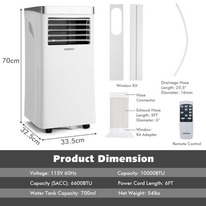 10000 BTU Portable Air Conditioner with Fan and Dehumidifier – Ideal for Small Spaces 2