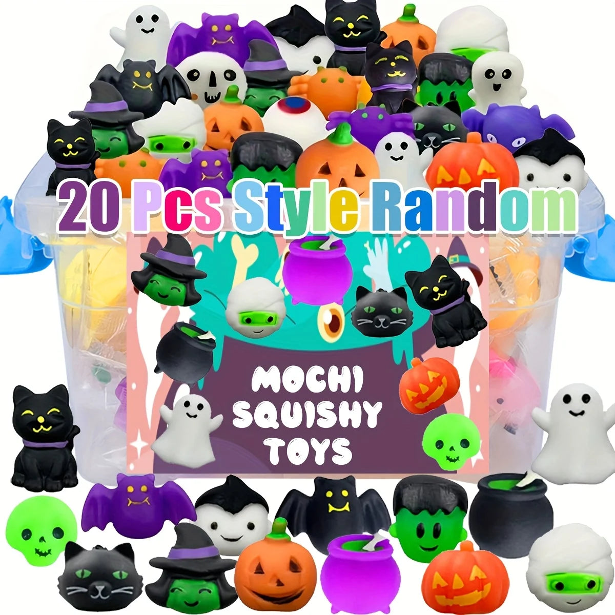 20pcs Kawaii Squishies Set – Cute Mochi Fidget Toys for Halloween Party Favors and Gifts 5