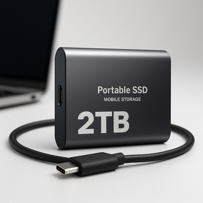 2TB Portable SSD External Hard Drive - High-Speed Compact Storage with USB-C, Shock-Resistant Design for Windows and Mac 0