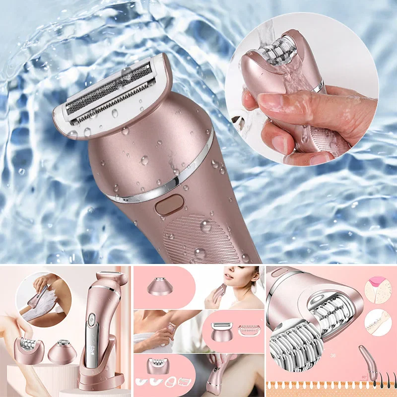 3-in-1 Waterproof Electric Shaver for Women - Rechargeable Hair Removal Device with Trimming and Epilating Heads 1