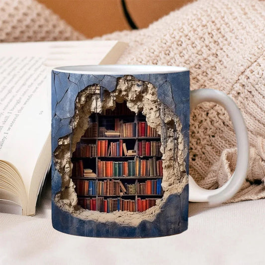 3D Bookshelf Mug – Unique Ceramic Coffee Mug for Book Lovers 0