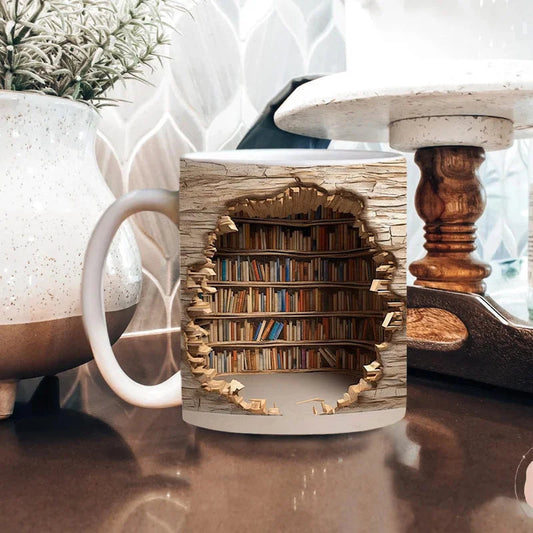 3D Bookshelf Mug – Unique Ceramic Coffee Mug for Book Lovers 1