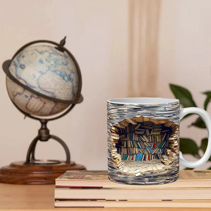 3D Bookshelf Mug – Unique Ceramic Coffee Mug for Book Lovers 3