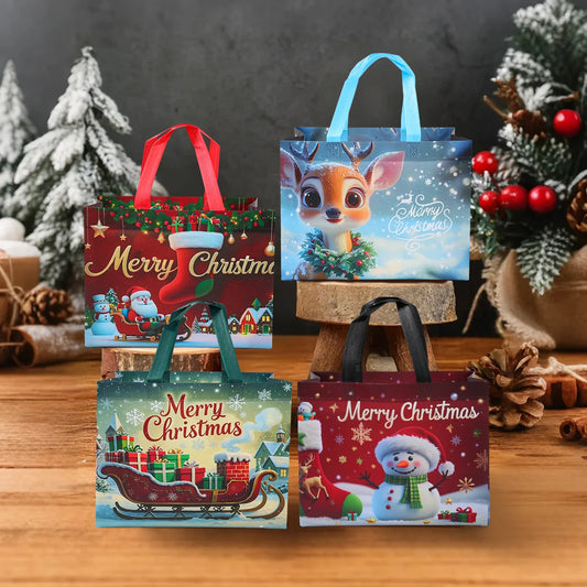 4-Pack Christmas Gift Bags for Kids - Santa Claus Design, Durable Paper, Perfect for Holiday Parties 0