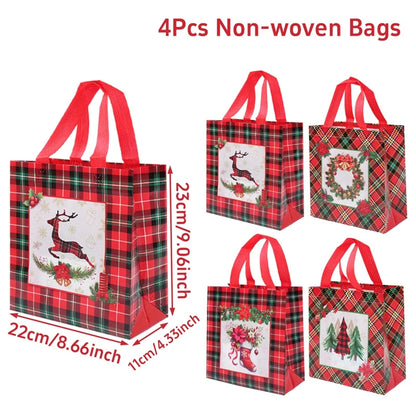 4-Pack Christmas Gift Bags for Kids - Santa Claus Design, Durable Paper, Perfect for Holiday Parties 12