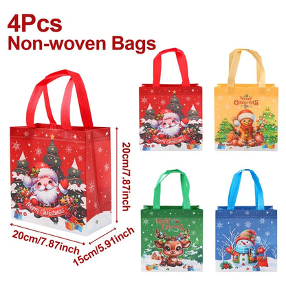 4-Pack Christmas Gift Bags for Kids - Santa Claus Design, Durable Paper, Perfect for Holiday Parties 16