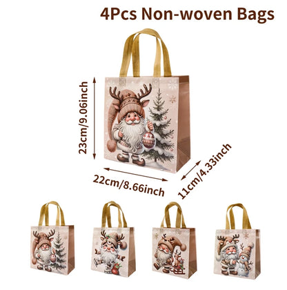 4-Pack Christmas Gift Bags for Kids - Santa Claus Design, Durable Paper, Perfect for Holiday Parties 7