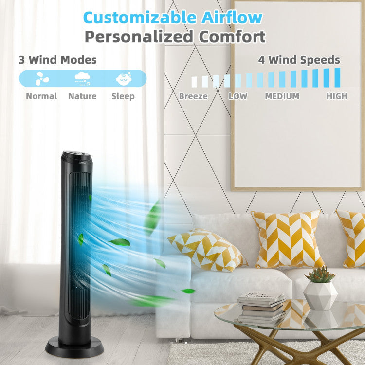 40-Inch Oscillating Tower Fan with 3 Breeze Modes and 4 Wind Speeds – Quiet Bladeless Design for Home and Office 2