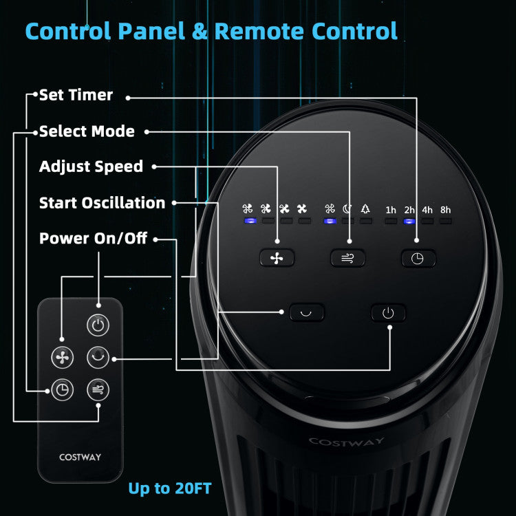 40-Inch Oscillating Tower Fan with 3 Breeze Modes and 4 Wind Speeds – Quiet Bladeless Design for Home and Office 4