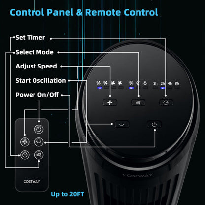 40-Inch Oscillating Tower Fan with 3 Breeze Modes and 4 Wind Speeds – Quiet Bladeless Design for Home and Office 4