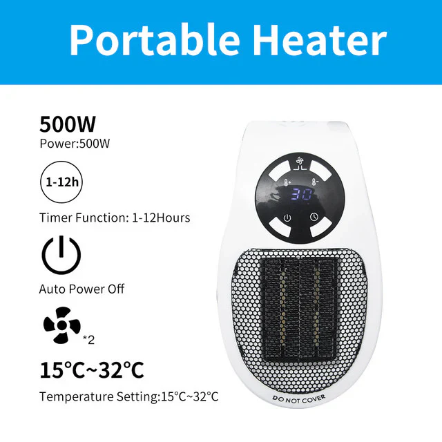 500W Compact Portable Electric Heater with Programmable Timer and Adjustable Temperature – Ideal Space Heater for Any Room 3