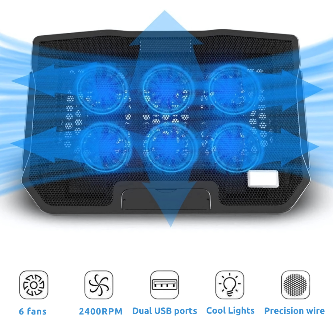 6-Fan Laptop Cooling Pad with Adjustable Speed and Ergonomic Design 2