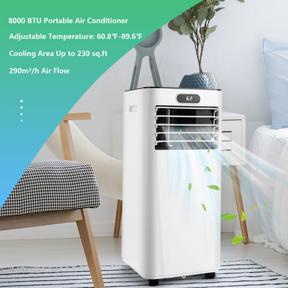 8000 BTU Portable Air Conditioner with Remote Control – 3-in-1 Cooling, Dehumidifying, and Fan Functions 2