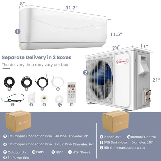 9000 BTU Ductless Mini Split AC and Heater Combo – 17 SEER2 Energy Efficient Unit for Compact Spaces 1