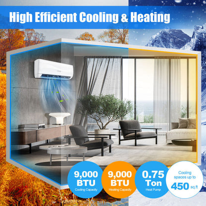 9000 BTU Ductless Mini Split AC and Heater Combo – 17 SEER2 Energy Efficient Unit for Compact Spaces 3