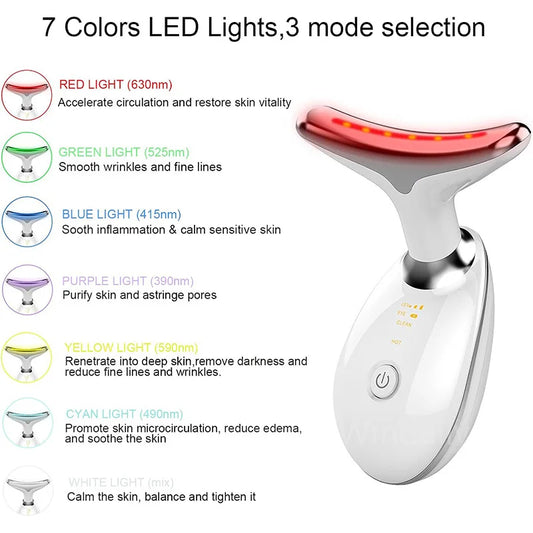 TRUZENIC 7-Color LED Facial and Neck Massager – Skin Firming and Lifting Device