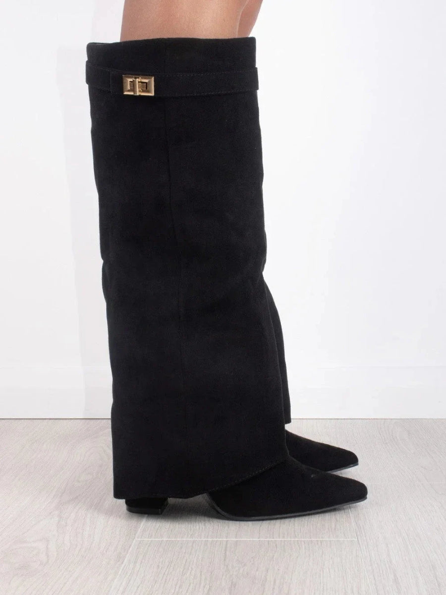 Black Knee High Boots for Women – Stylish Pointed Toe Design with Block Heel and Wide Calf Fit 2