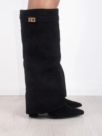 Black Knee High Boots for Women – Stylish Pointed Toe Design with Block Heel and Wide Calf Fit 2