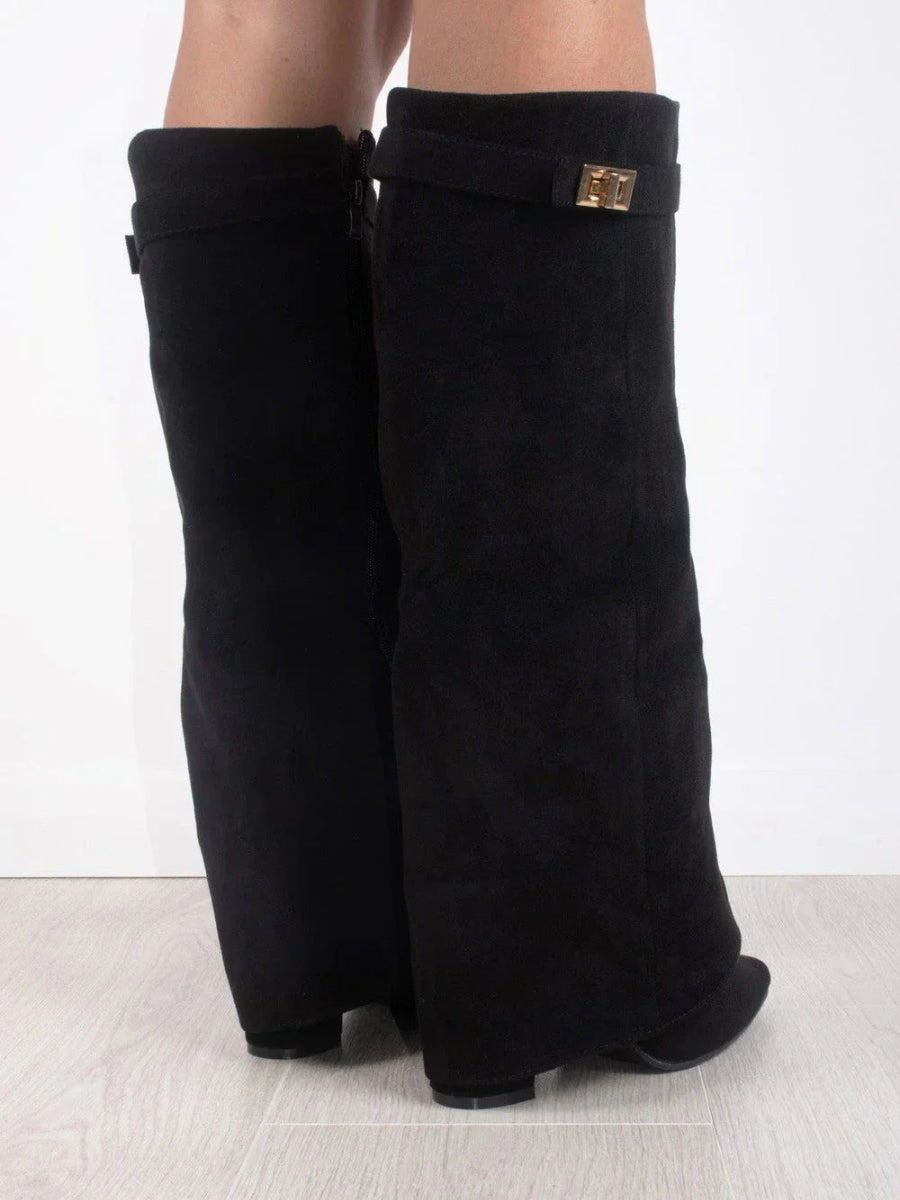 Black Knee High Boots for Women – Stylish Pointed Toe Design with Block Heel and Wide Calf Fit 5
