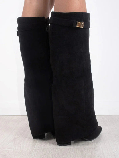 Black Knee High Boots for Women – Stylish Pointed Toe Design with Block Heel and Wide Calf Fit 5
