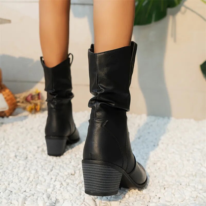Black Leather Ankle Boots for Women – Stylish Western Design, Comfortable Fit, Sizes 36-42 3