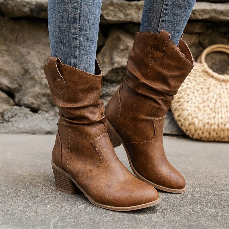 Black Leather Ankle Boots for Women – Stylish Western Design, Comfortable Fit, Sizes 36-42 4