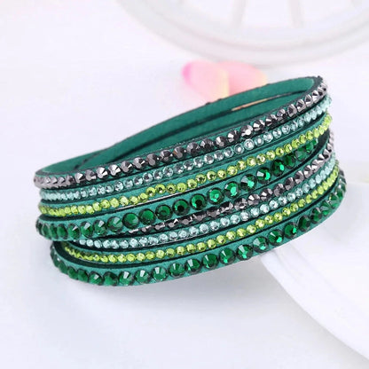 Black Rhinestone Leather Wrap Bracelet for Women – Elegant Multi-Strand Design 3